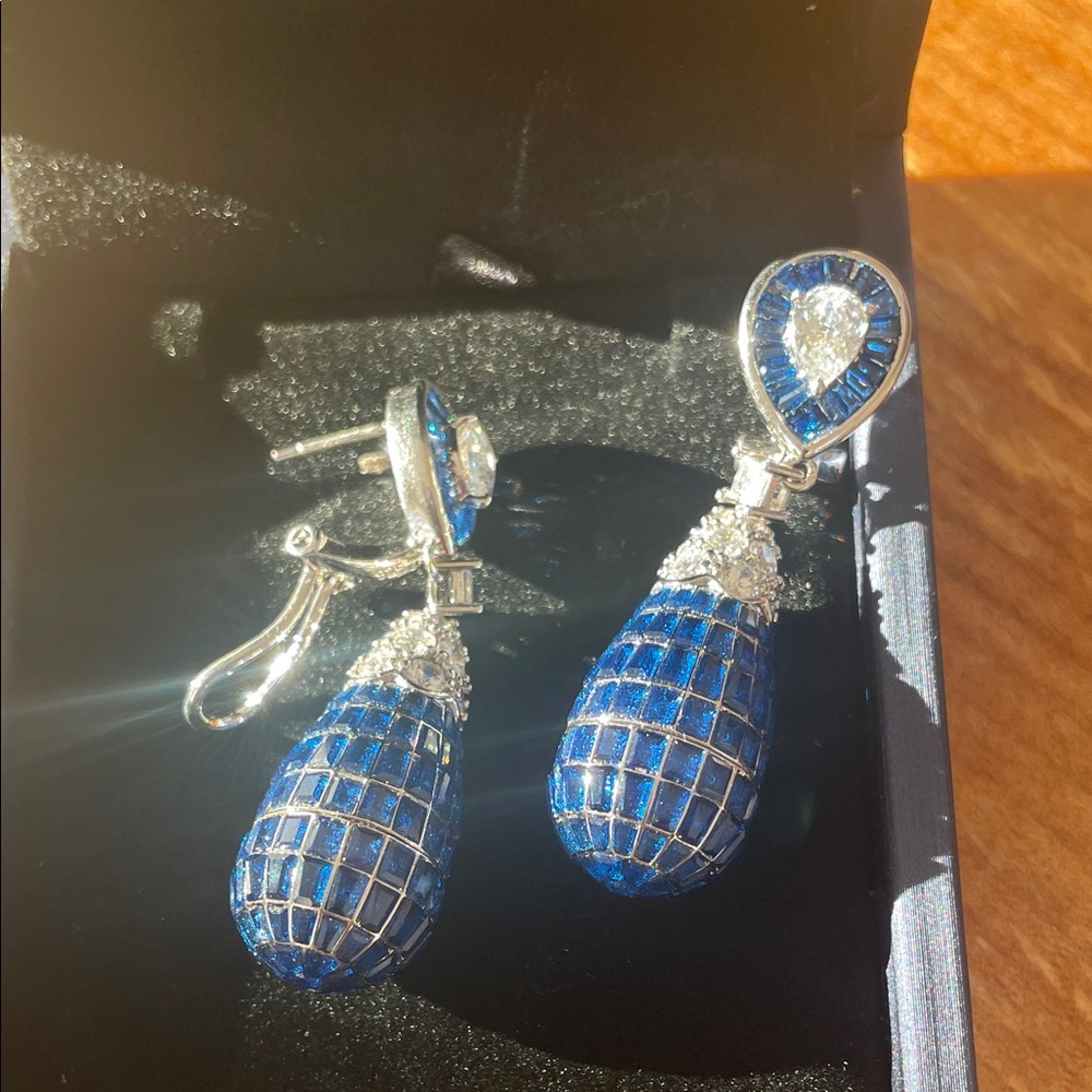 Art Deco Faux sapphire and Diamond  Drop Earrings